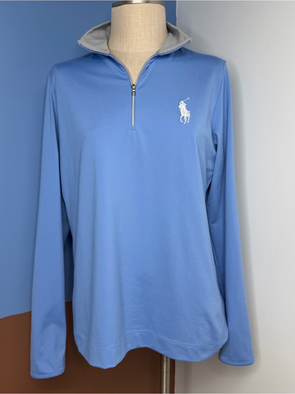 Polo Ralph Lauren Golf Blue Big Logo Embroidered Long Sleeve 1/4 Zip Top Size XL